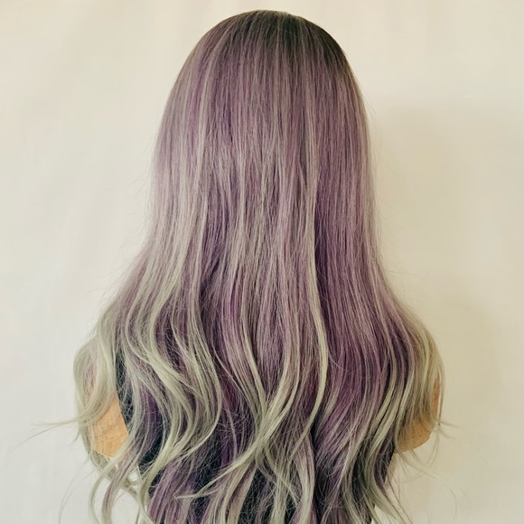 Long Gorgeous Plum Berry & Grey “Put On & Go” Synthetic Wig - Picture 8 of 9